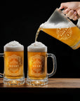 Personalised Crystal Glass Beer Jug Set with 2 Italia Mugs & Coasters in Custom Engraved Logo Wooden Box, Groomsman, Wedding, Corporate Gift