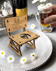 Personalised Crystal Shot Glass & Custom Engraved Wood Bench Chair Holder Set, Bridesmaid, Groomsman, Birthday, Wedding, Xmas Corporate Gift