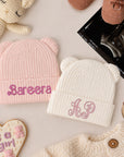 Personalised Embroidery Baby Knitted Bear Ears Beanie, Custom Name Newborn Toddler Winter Hat, Kid, Infant Birthday Shower, Christening Gift