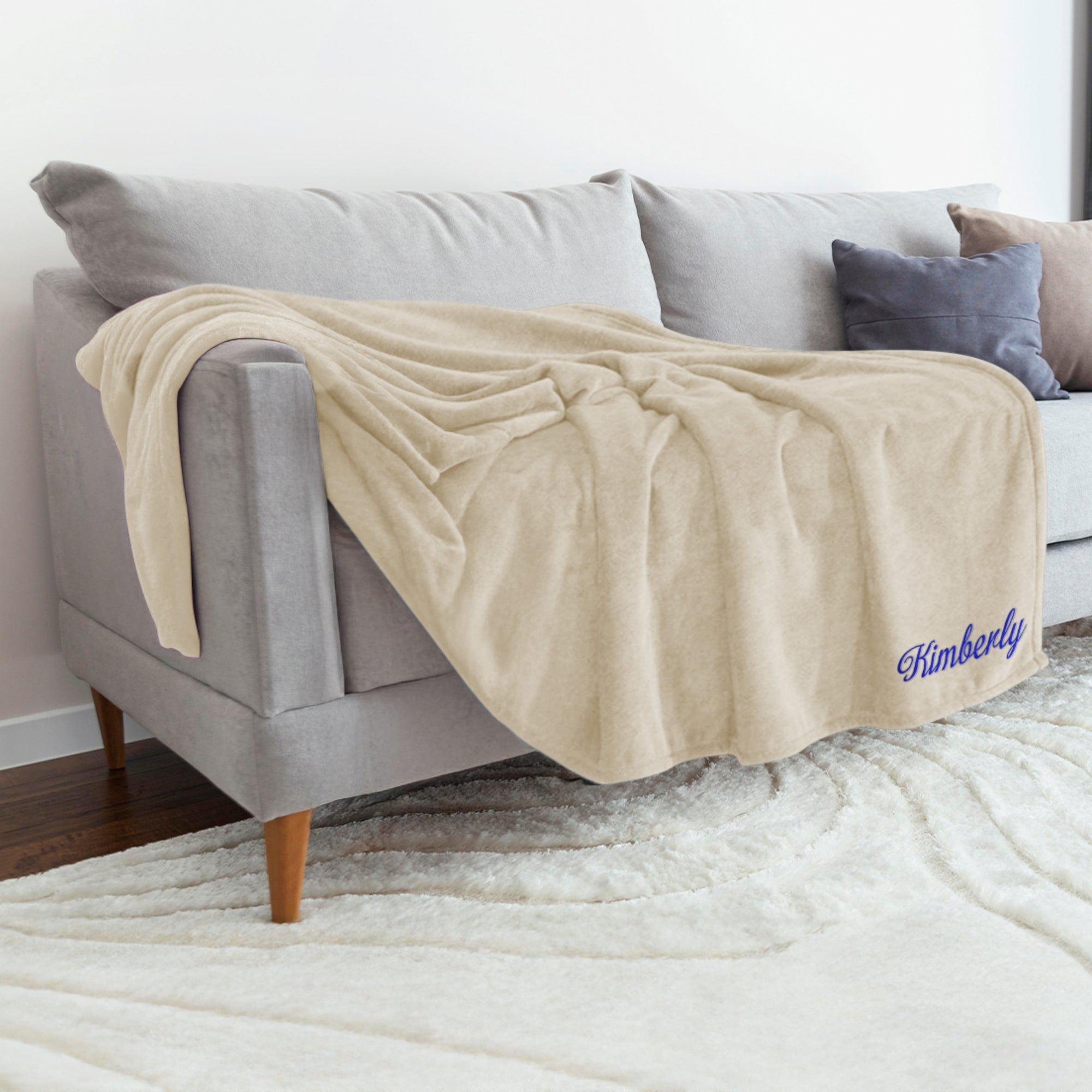 Personalised Embroidery Soft Throw, Custom Embroidered Name Logo Microplush Blanket, Birthday Housewarming, Wedding Anniversary, Mother Gift