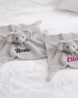 Personalised Embroidery Fleece Elephant/ Cow Comforter, Custom Baby Name Sleep Snuggle Kid Soft Toy Blanket, Newborn Birthday Shower Gift