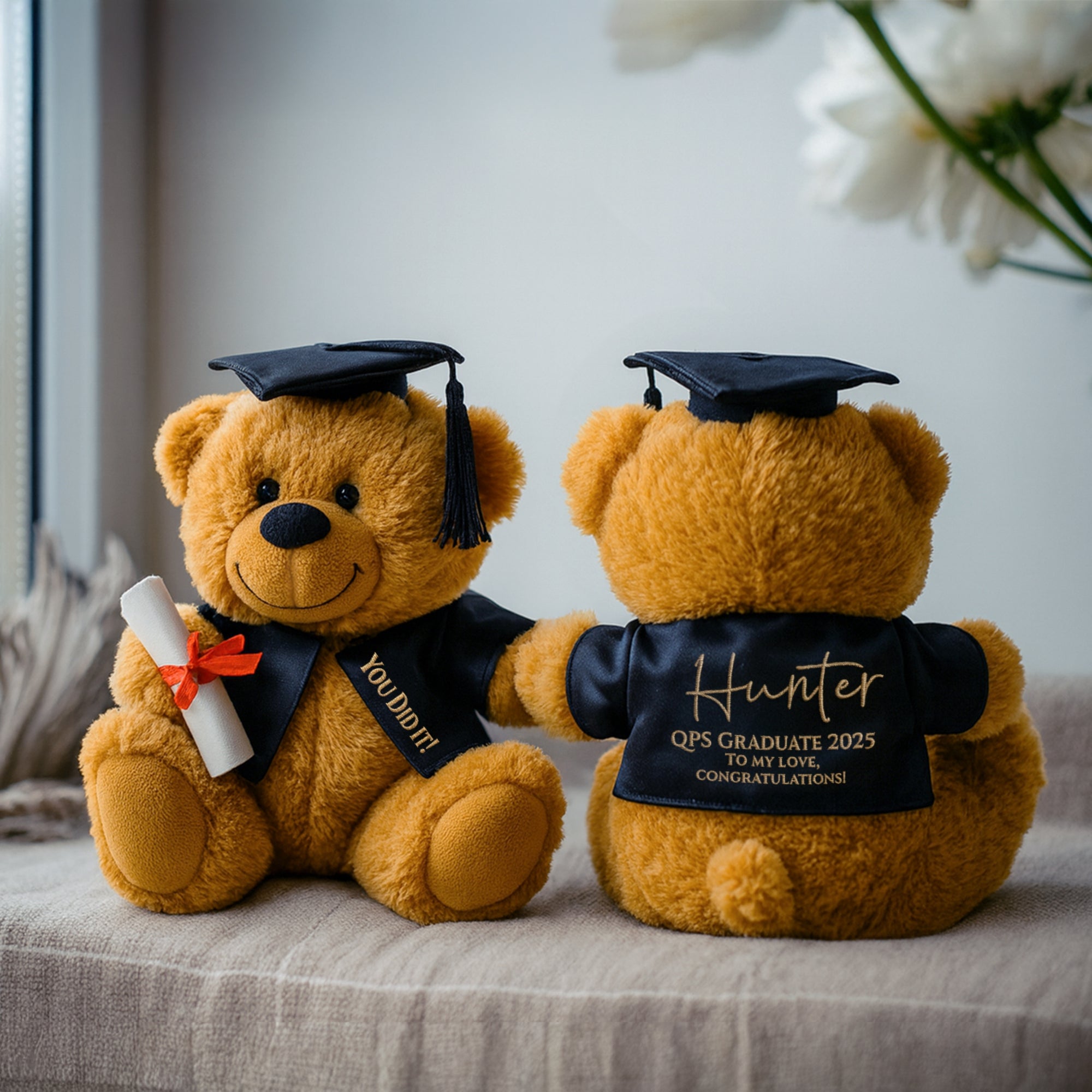 Personalised Embroidery Graduation Teddy, Custom Embroidered Cap & Gown Bear, Kid Preschool/ Year 6/ 12/ University Grad Plush Keepsake Gift