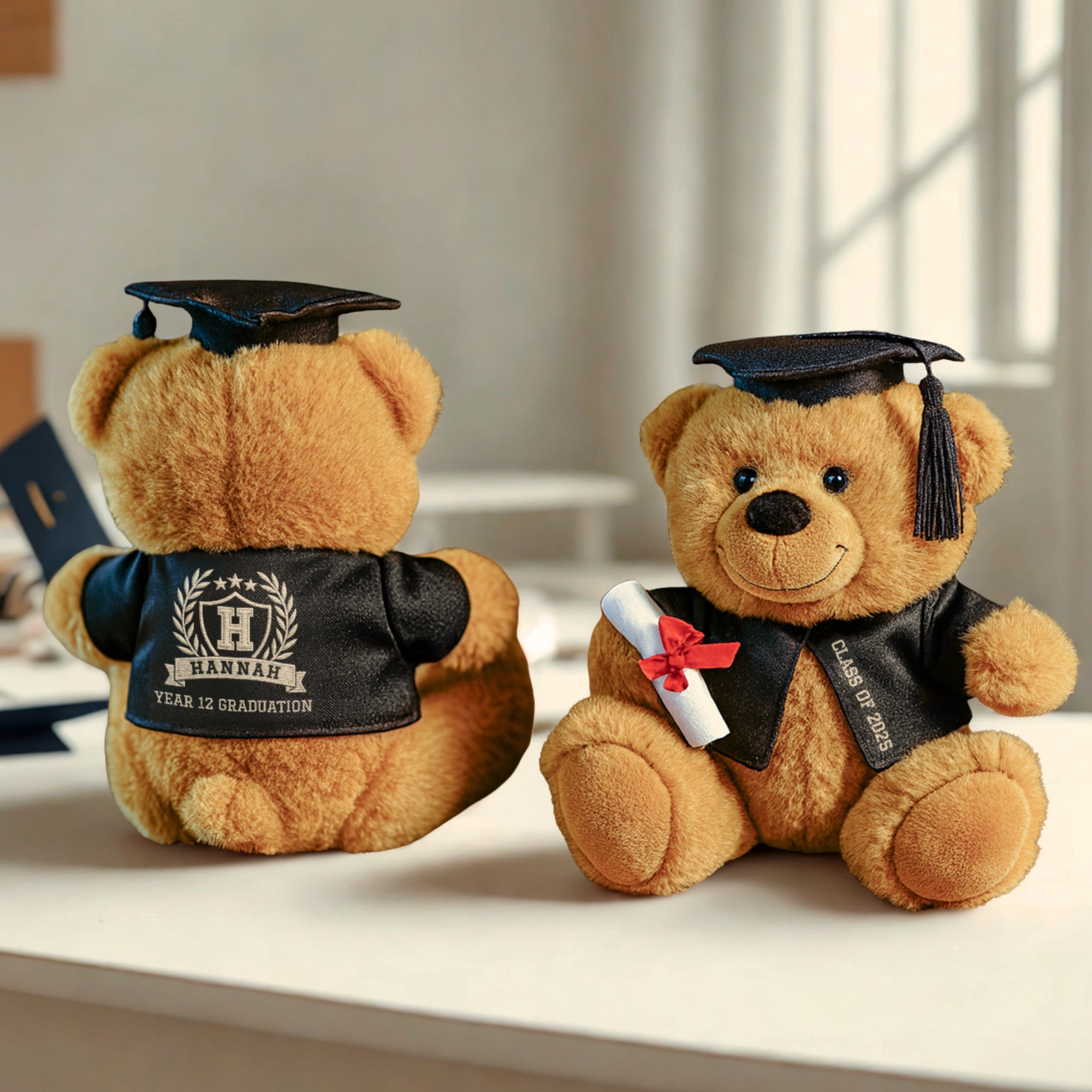 Personalised Embroidery Graduation Teddy, Custom Embroidered Cap & Gown Bear, Kid Preschool/ Year 6/ 12/ University Grad Plush Keepsake Gift