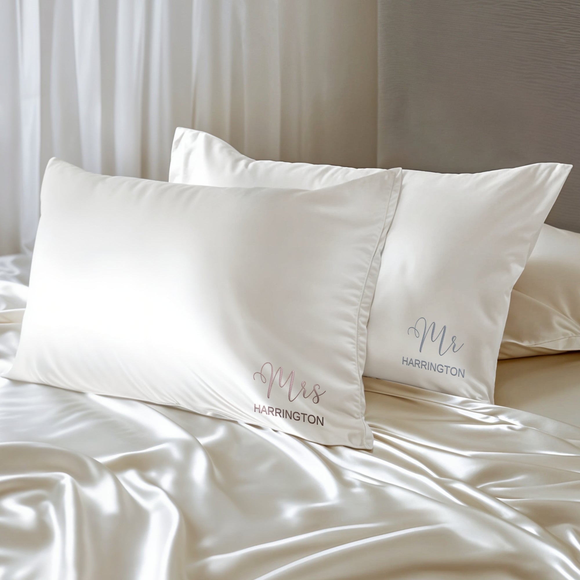 Personalised Embroidery Mulberry Pillowcase, Custom Embroidered Name Silk Skin Friendly/ Anti Frizz Hair Bedding, Birthday Housewarming Gift