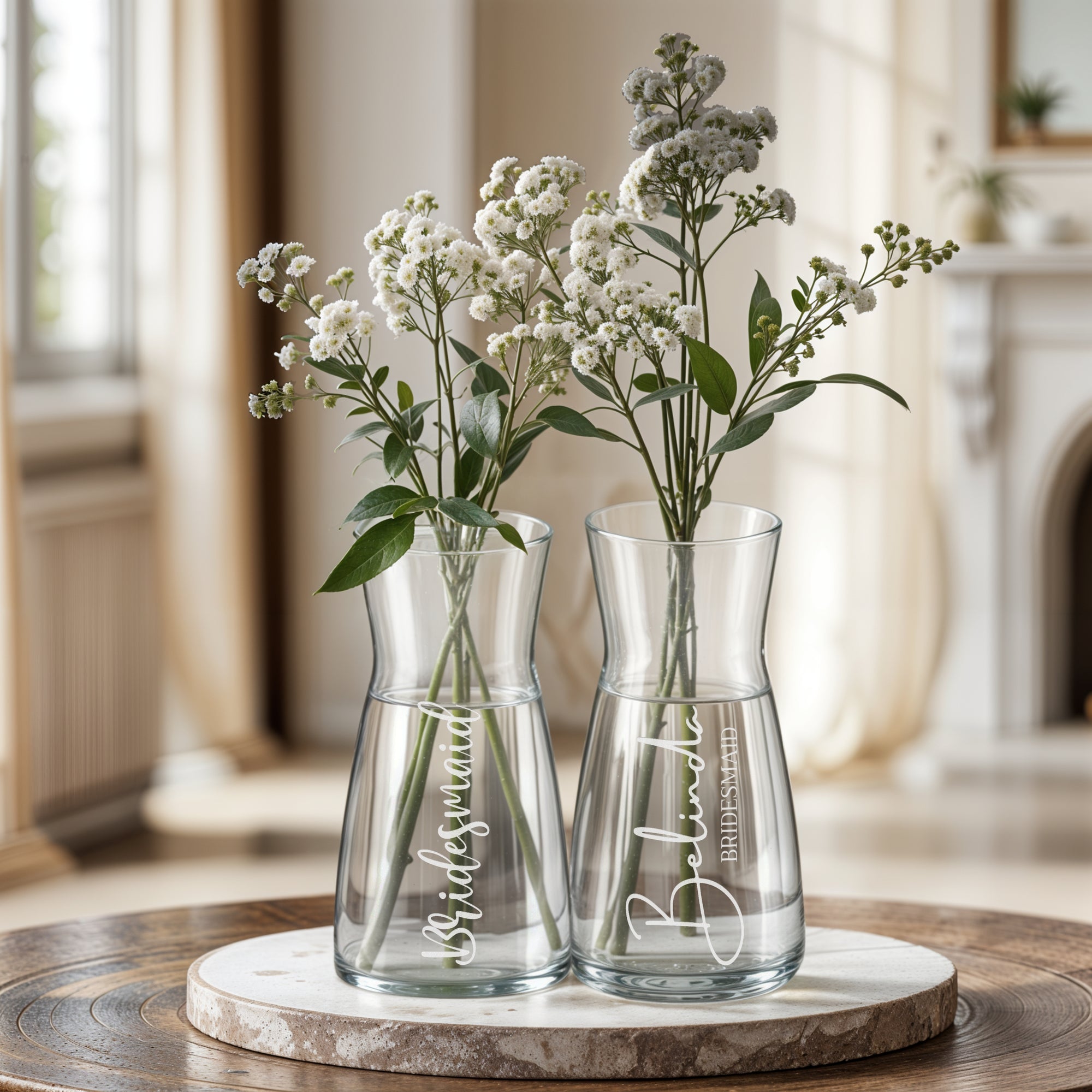 Personalised Etched Birth Flower Glass Carafe Vase, Home Wedding Decor, Bridesmaid Favor, Christening Housewarming Anniversary Birthday Gift