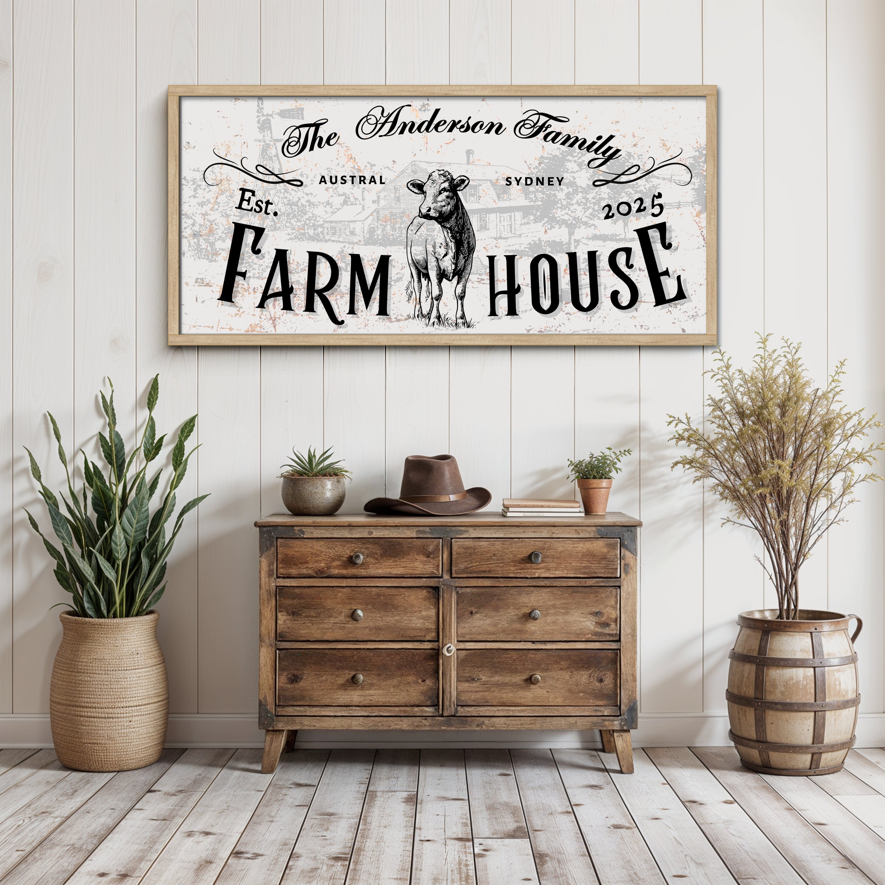 Personalised Family Name Farmhouse Rustic Sign | Custom UV Print Wooden ...