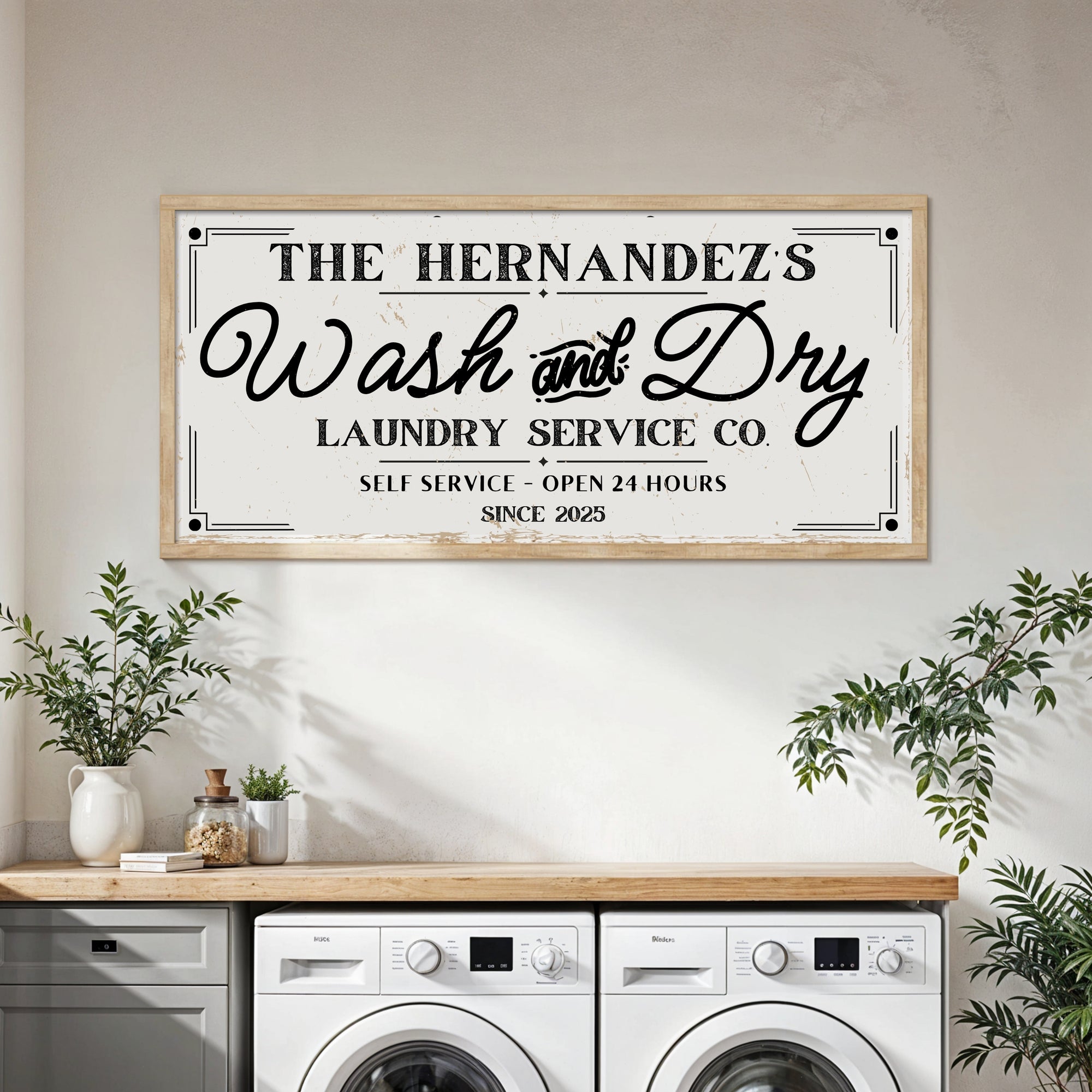 Personalised Family Name Farmhouse Rustic Sign | Custom UV Print Wash & Dry Wooden Frame Wall Decor, Laundry Room Signage, Housewarming Gift