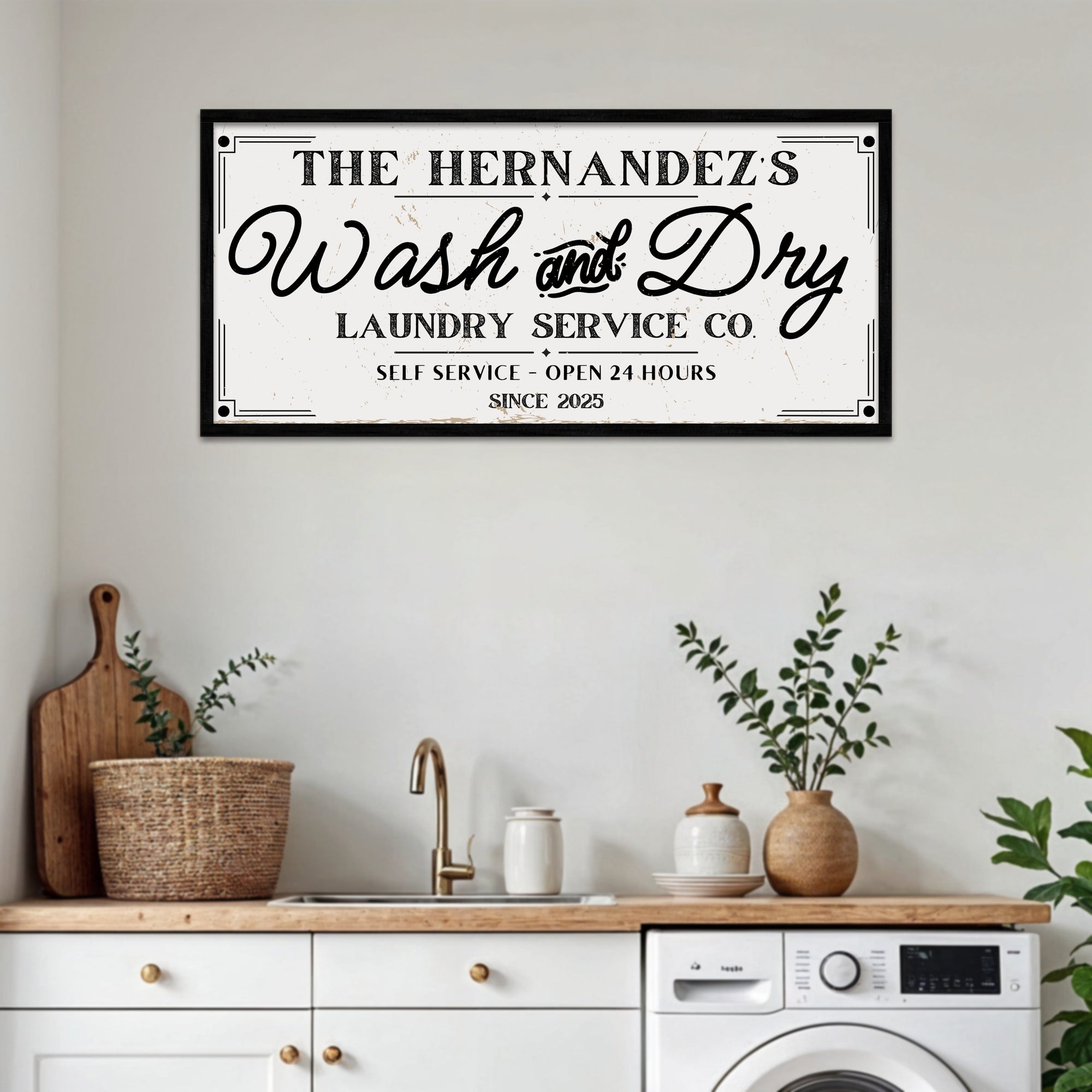 Personalised Family Name Farmhouse Rustic Sign | Custom UV Print Wash & Dry Wooden Frame Wall Decor, Laundry Room Signage, Housewarming Gift