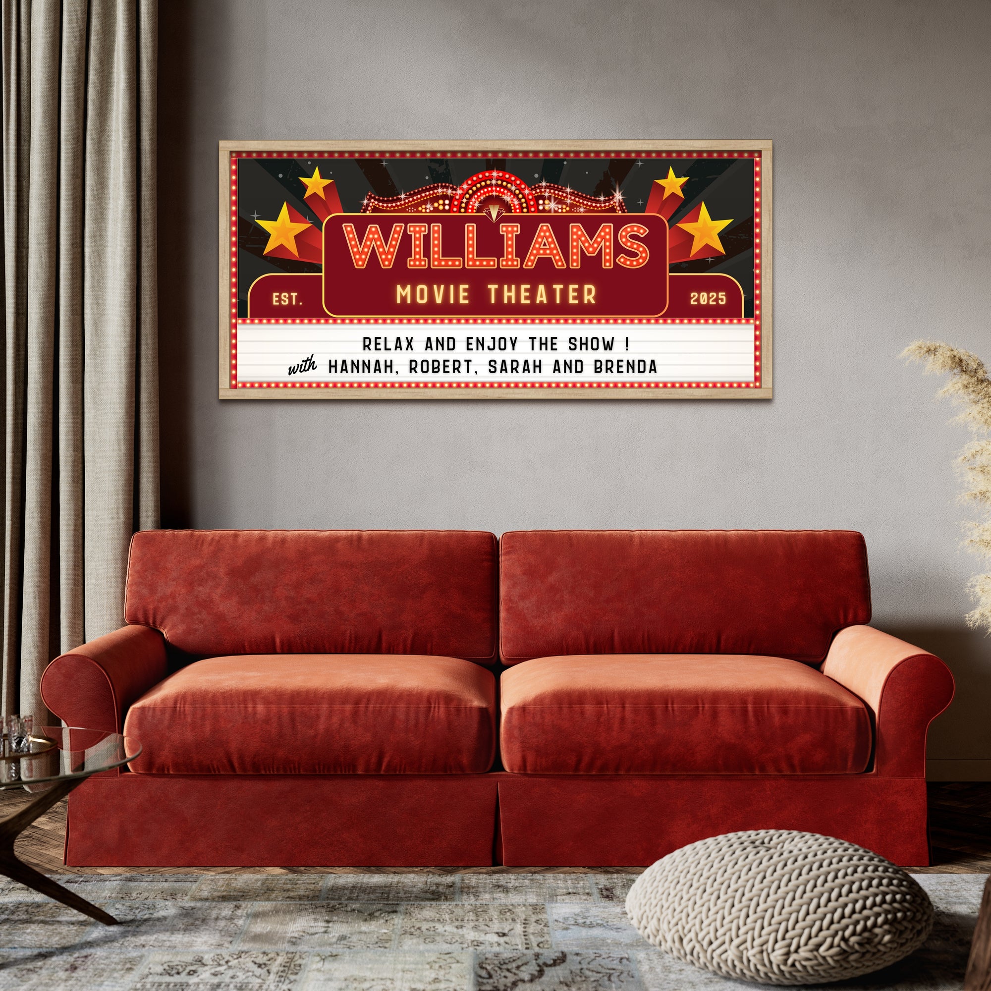 Personalised Family Name Home Cinema Pop Art Retro Sign, Custom Print Wood Frame Wall Decor Marquee Movie Theatre Signage, Housewarming Gift