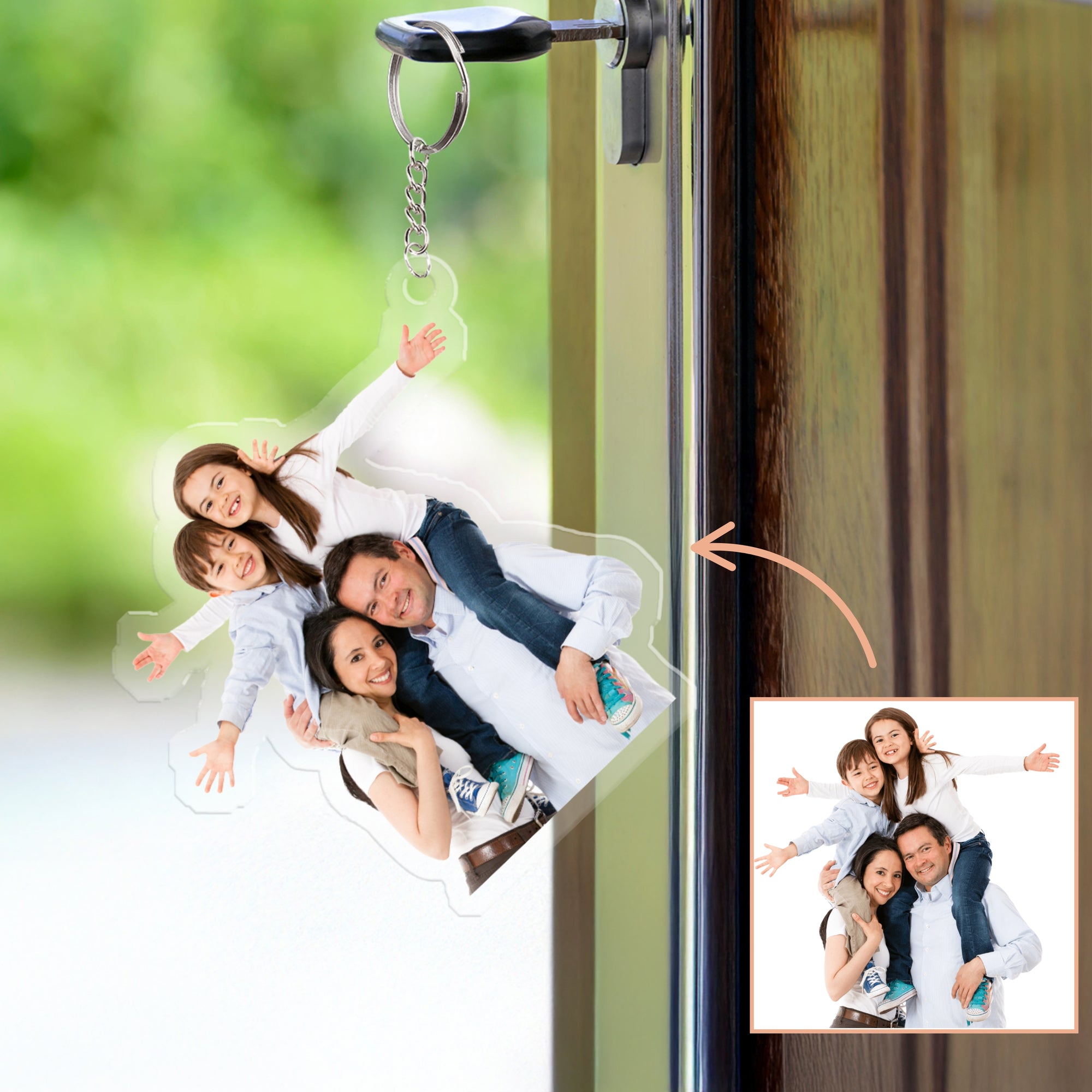 Personalised Family Photo Clear Acrylic Keychain, Custom Print Couple Keepsake Charm, Mum Dad Key Ring, Birthday Housewarming Christmas Gift