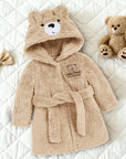 Personalised Fluffy Teddy Kid Bathrobe, Custom Name Embroidered Baby Dressing Gown Bear Ear Hooded Baby Robe, Christening Birthday Xmas Gift