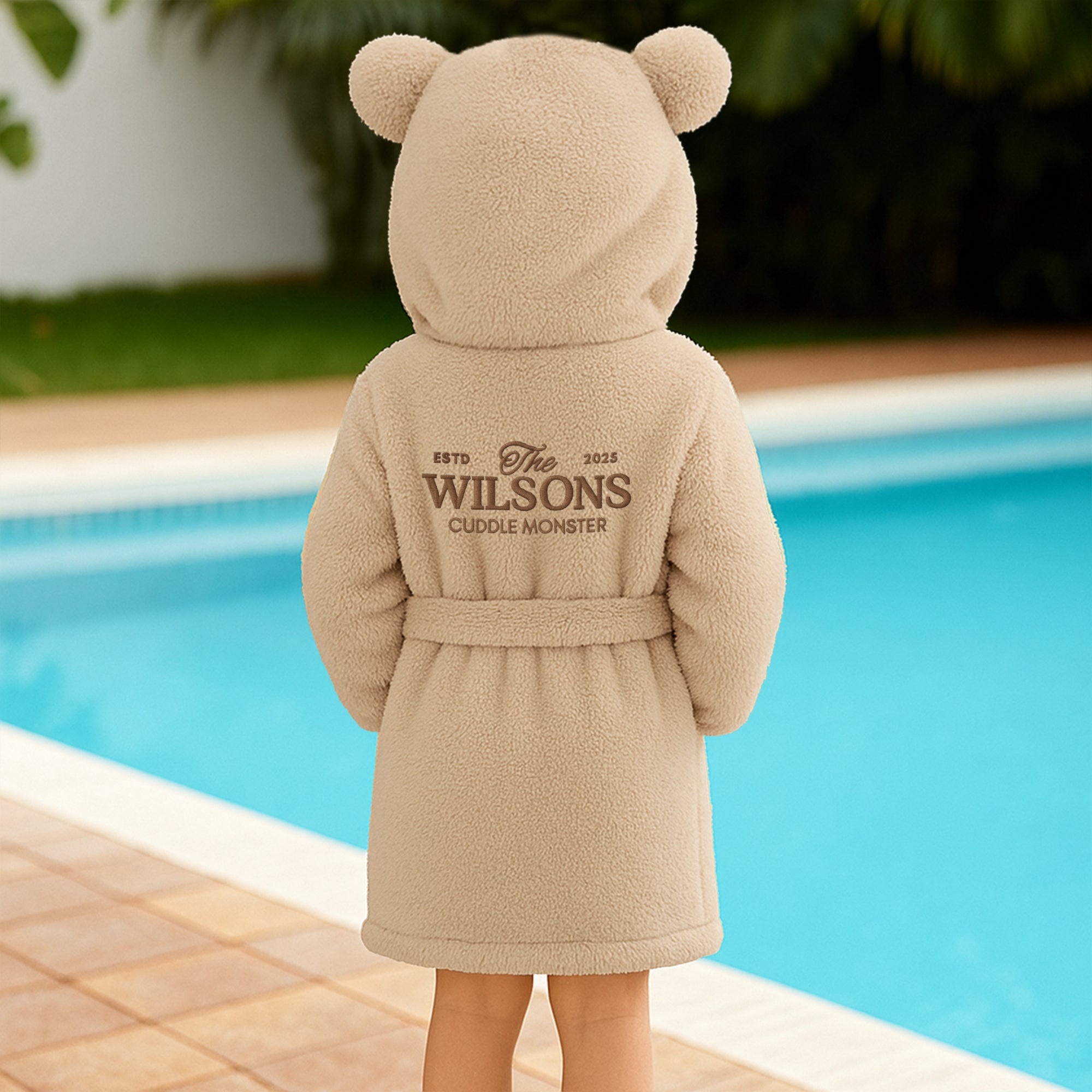 Personalised Fluffy Teddy Kid Bathrobe, Custom Name Embroidered Baby Dressing Gown Bear Ear Hooded Baby Robe, Christening Birthday Xmas Gift