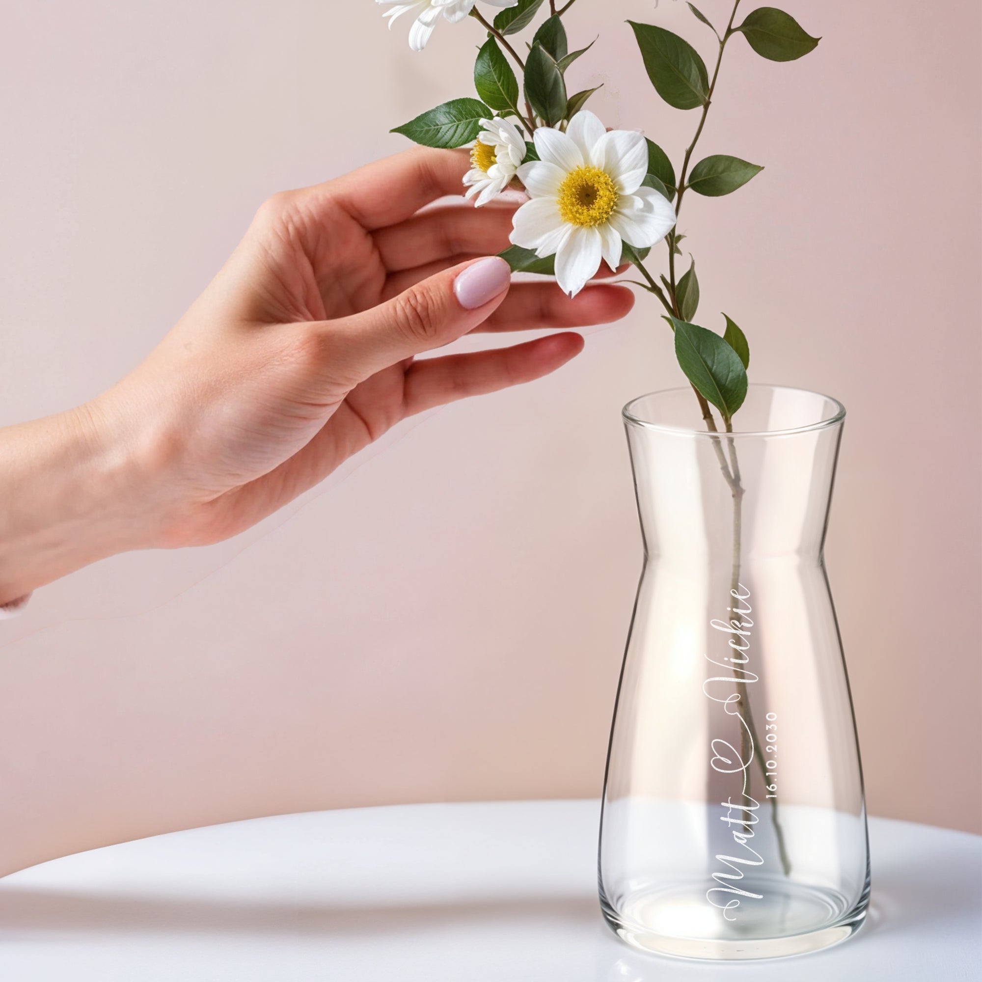 Personalised Glass Carafe Vase, Custom Engraved Home Wedding Decor, Bridesmaid Favour, Christening, Housewarming, Anniversary, Birthday Gift