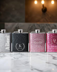 Personalised Glitter Stainless Steel 8oz Liquor Hip Flask & Funnel, Custom Engraved Bridesmaid Proposal, Wedding Favour, Logo Corporate Gift