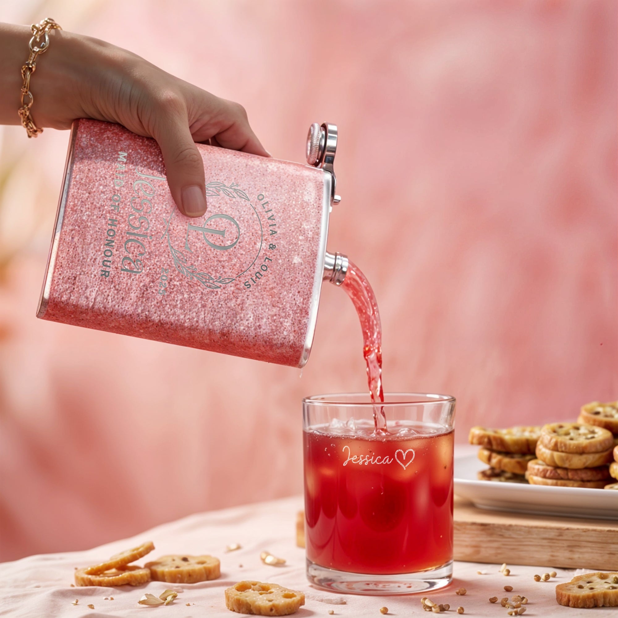 Personalised Glitter Stainless Steel 8oz Liquor Hip Flask & Funnel, Custom Engraved Bridesmaid Proposal, Wedding Favour, Logo Corporate Gift