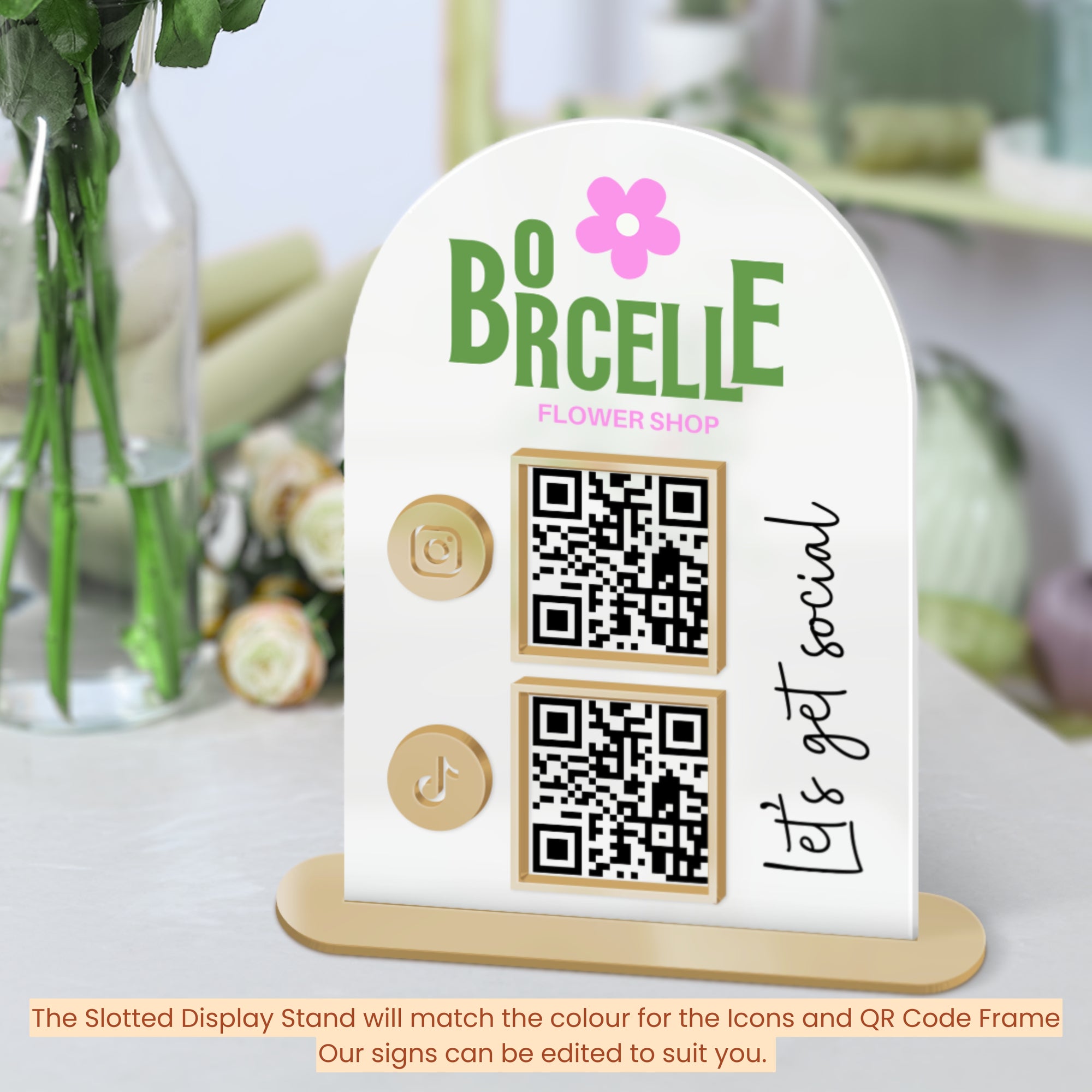 Personalised 3D Raised Acrylic Arch QR Code Let's Get Social Business Sign, Custom Spa, Beauty Salon, Cafe, Retail Reception Display Signage