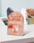 Personalised Acrylic Arch QR Code Review Us Business Sign, Custom UV Print Mirror Spa, Beauty Salon, Cafe Retail Reception Display Signage
