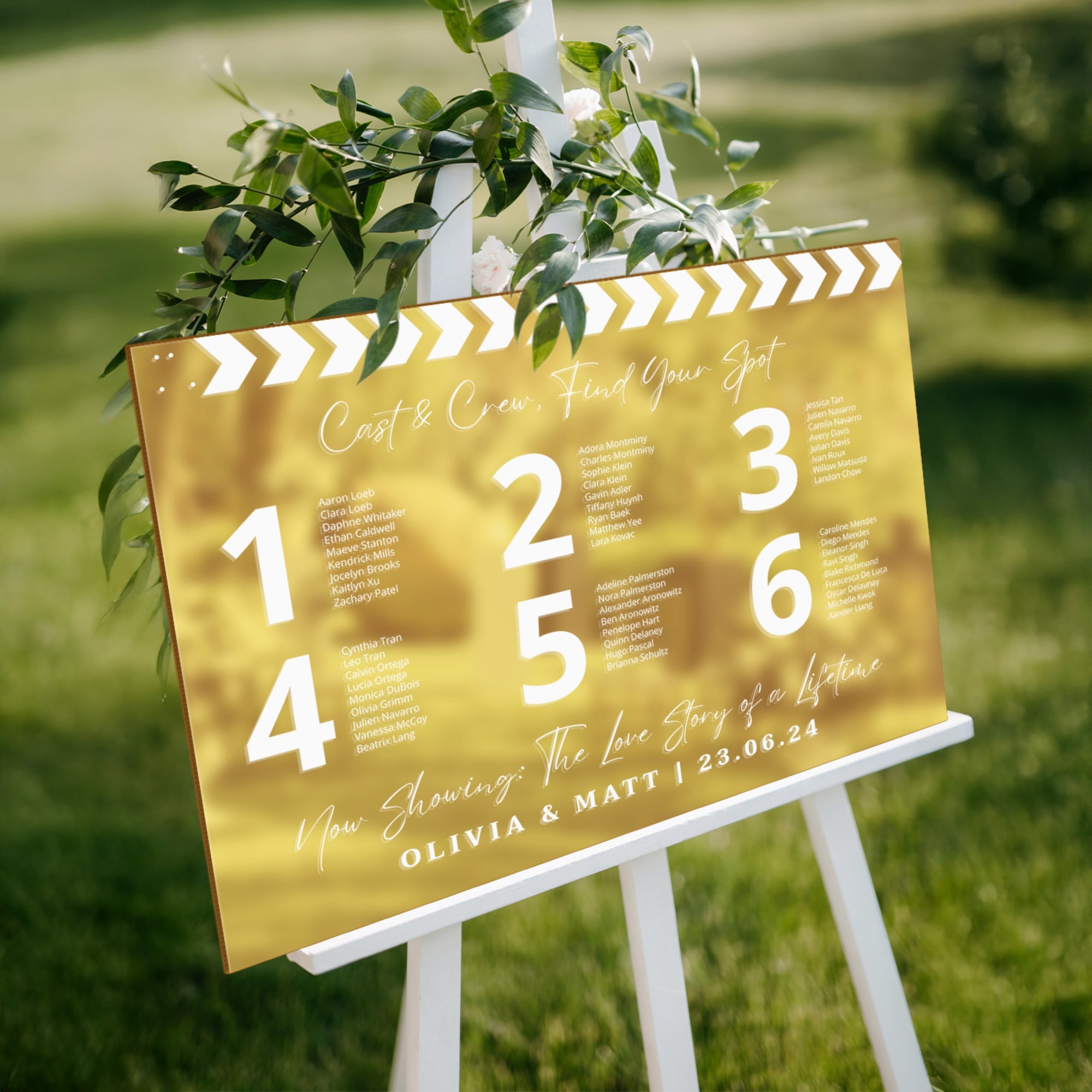 Personalised Wedding Cinefilm Seating Chart Sign, Custom Print Anniversary Guest Plan, Find Table/ Your Seat Signage, Cinema Hollywood Decor
