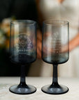 Personalised Grey Wine Glass, Custom Engraved Monogram Beverage Glassware, Logo Barware, Housewarming Birthday Corporate Gift, Wedding Favor