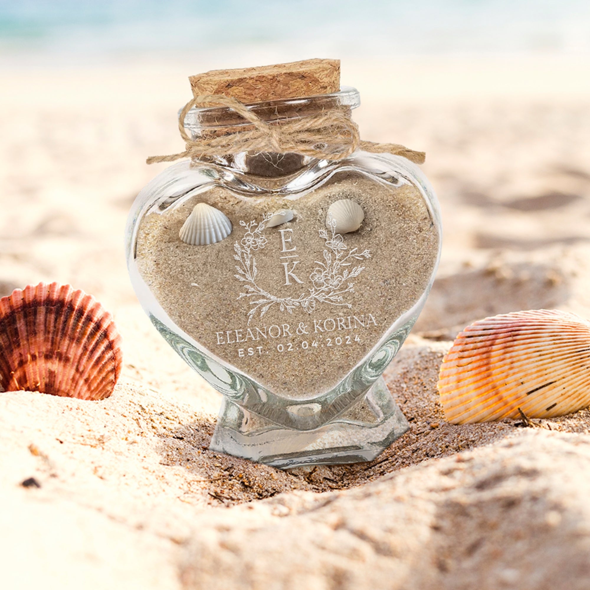 Personalised Heart Glass Jar, Custom Engraved Honeymoon Sand Keepsake, Wedding Favour, Treats/ Seashells/ Candle Container, Thank You Gift