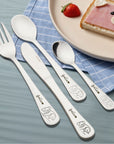 Personalised Kid's Cutlery 4 Piece & Wooden Gifted Box Set, Custom Engraved Children Name Utensils, First Birthday, Christening Baptism Gift