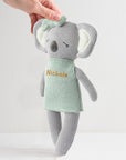 Personalised Embroidery Knitted Animal Plush Toy, Custom Embroidered Name Sleep Soft Baby Huggable Snuggle Friend First Birthday Shower Gift