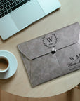 Personalised Leatherette A4 Document Bag, Custom Engraved Logo Envelope Pouch, Travel Paper Folder Case, Teacher, Office Business, Dad Gift