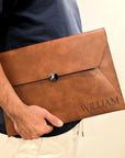 Personalised Leatherette A4 Document Bag, Custom Engraved Logo Envelope Pouch, Travel Paper Folder Case, Teacher, Office Business, Dad Gift_actual_1