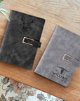 Personalised Leatherette A5 Notebook & Pen Holder, Custom Engraved Name 200 Page Business Journal, Magnetic Closure, Teacher, Corporate Gift