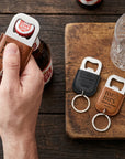 Personalised Leatherette Covered Bottle Opener Keyring, Custom Engraved Beer Popper Keychain, Groomsmen Wedding Favours, Dad, Corporate Gift