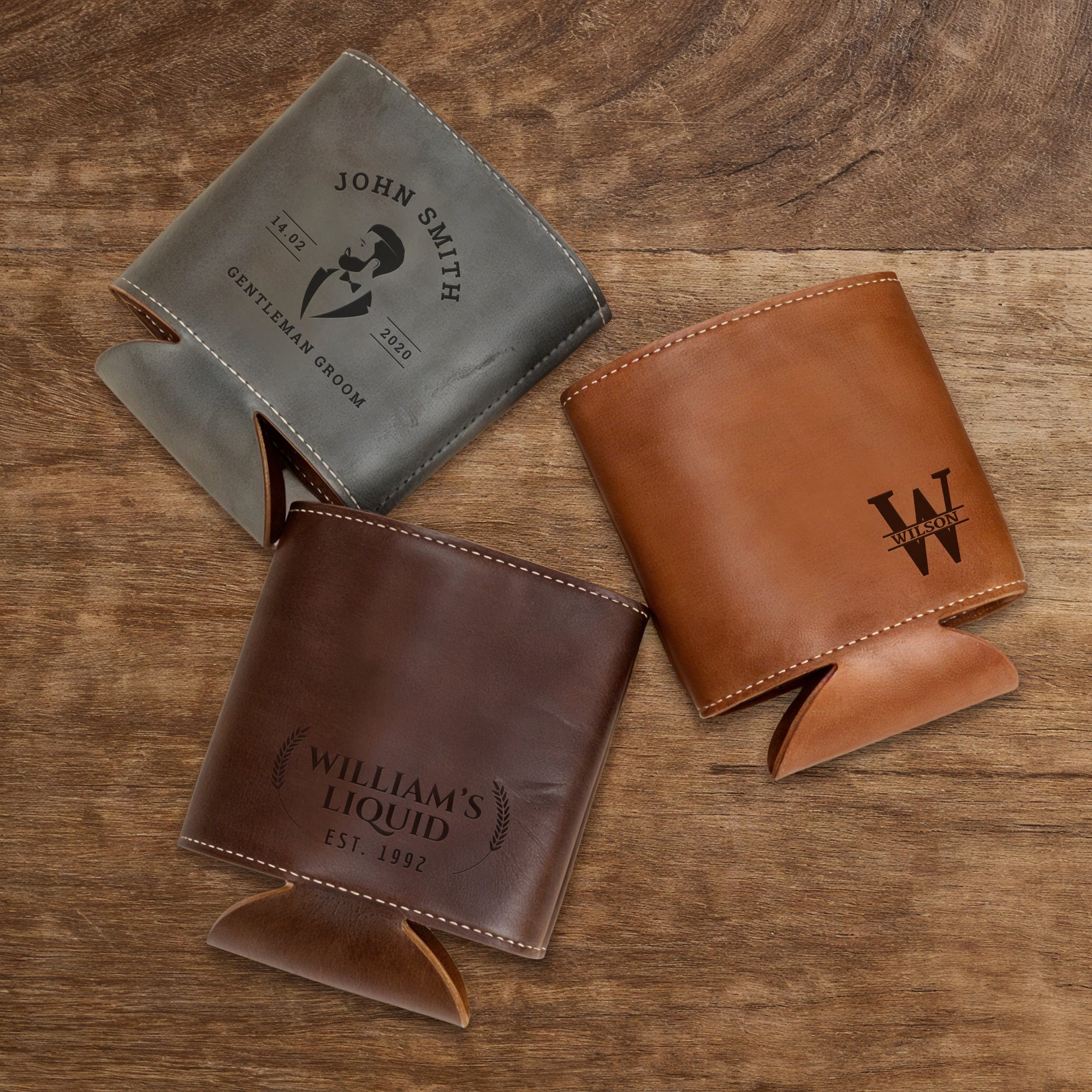 Personalised Leatherette Insulated Beer Can Stubby Holder, Custom Engraved Name Logo Bottle Cooler Sleeve, Father Gift , Groomsmen Proposal