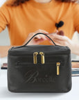 Personalised Leatherette Makeup Toiletry Bag, Custom Engraved Multiple Zip Cosmetic Storage Bag, Carry Travel Vanity Case, Mom Birthday Gift