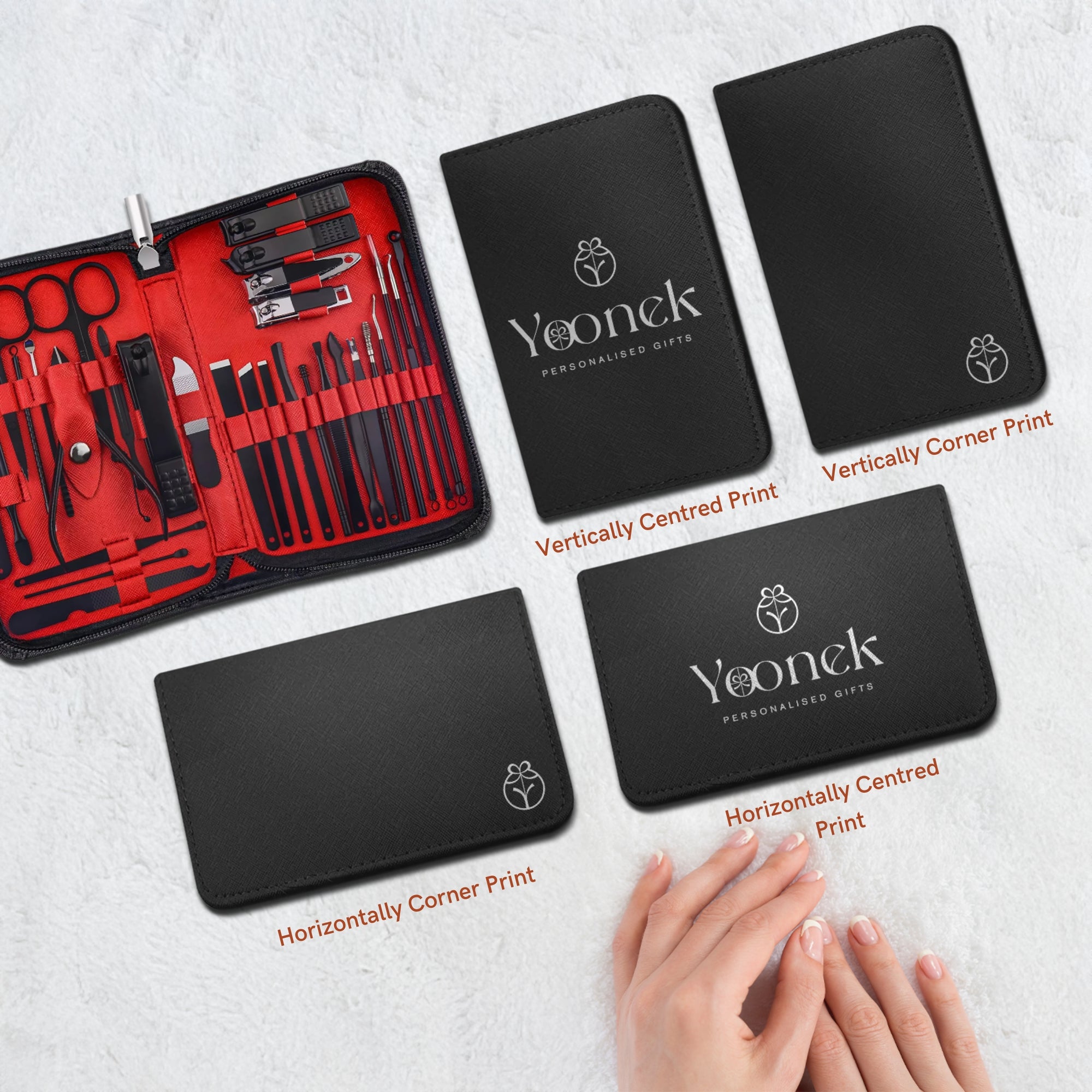 Personalised Leatherette Unisex Travel Manicure Custom UV Print Logo Portable Nail Grooming Set, Personal Tools Storage Case Bridesmaid Gift