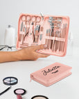Personalised Leatherette Unisex Travel Manicure Custom UV Print Logo Portable Nail Grooming Set, Personal Tools Storage Case Bridesmaid Gift