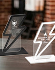 Personalised Lightning Bolt Award Plaque/ Custom 3D Engraved Acrylic Student Teacher Coach Trophy, Sport Achievement Keepsake Corporate Gift