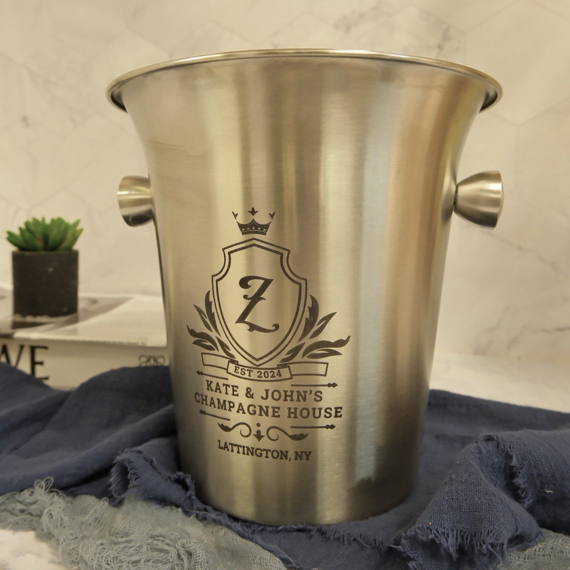Personalised Matt Stainless Steel Champagne Ice Bucket, Custom Engraved Wine/ Beverage Tub, Housewarming, Wedding, Engagement, Xmas Barware Gift