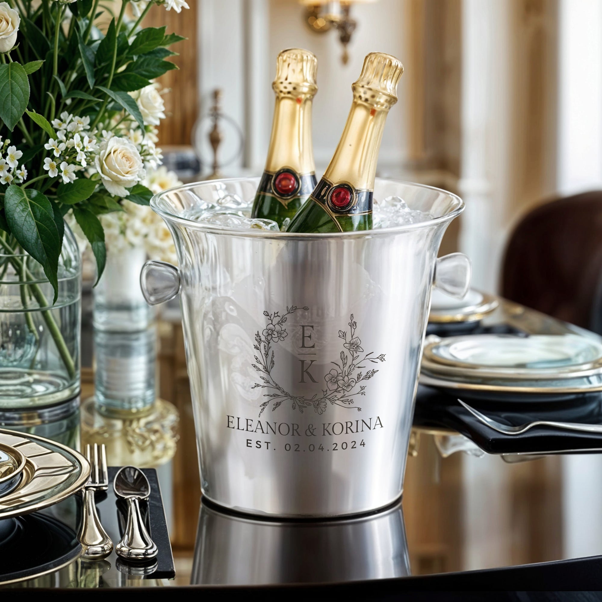 Personalised Matt Stainless Steel Champagne Ice Bucket, Custom Engraved Wine/ Beverage Tub, Housewarming, Wedding, Engagement, Xmas Barware Gift