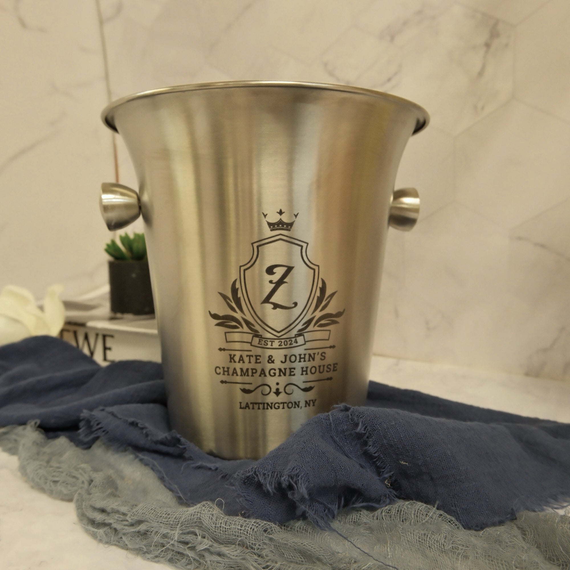 Personalised Matt Stainless Steel Champagne Ice Bucket, Custom Engraved Wine/ Beverage Tub, Housewarming, Wedding, Engagement, Xmas Barware Gift