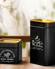 Personalised Matte Black Gold Metal Tin, Custom Engraved Logo Jar, Coffee, Tea Storage, Cookie Lollies Canister, Housewarming, Mom Xmas Gift