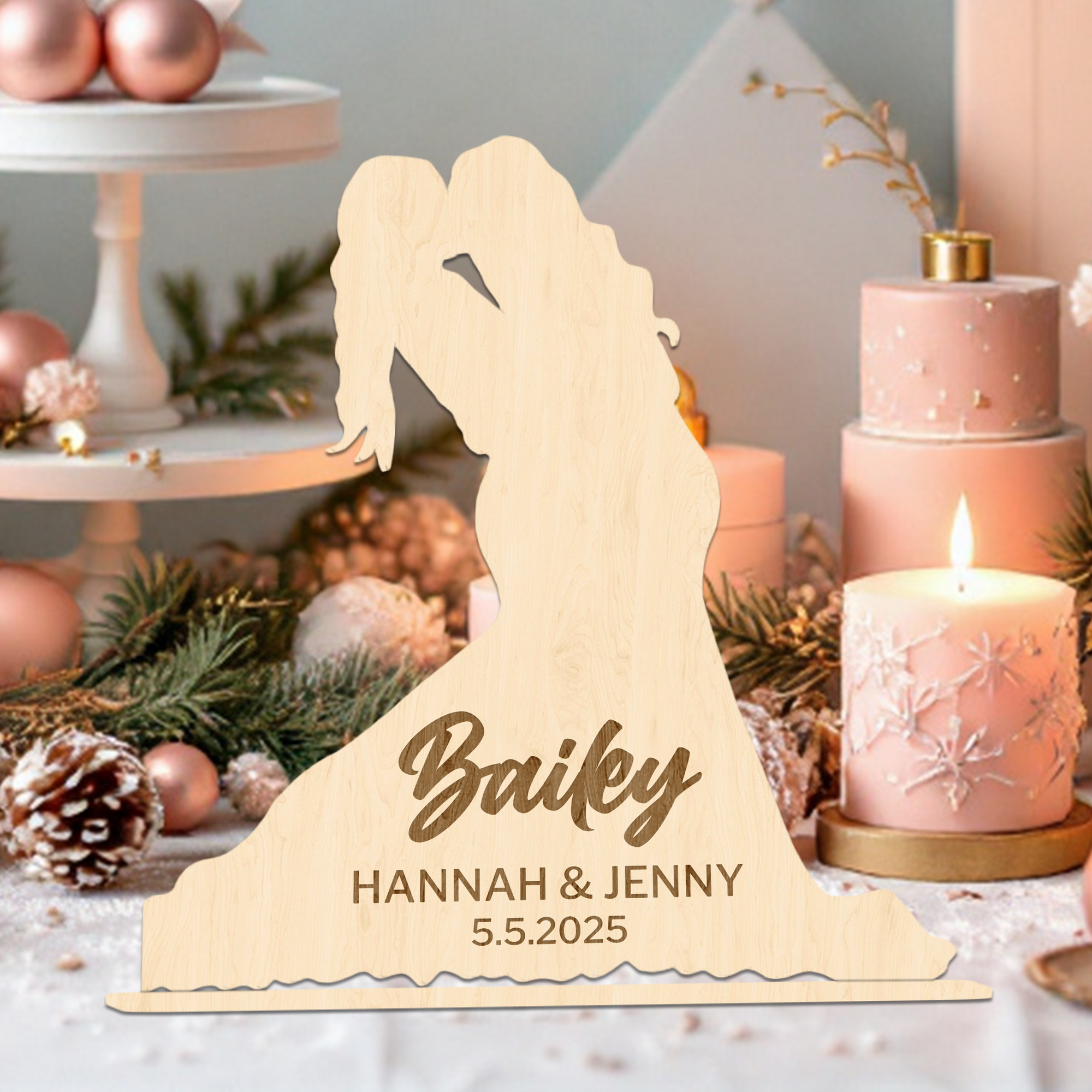 Personalised Mirror Acrylic/ Wood Wedding Lesbian Couple Silhouette Place Setting, Custom Etched Table Card, Party Favour Thank you Gift Tag