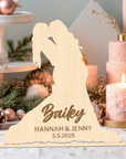 Personalised Mirror Acrylic/ Wood Wedding Lesbian Couple Silhouette Place Setting, Custom Etched Table Card, Party Favour Thank you Gift Tag
