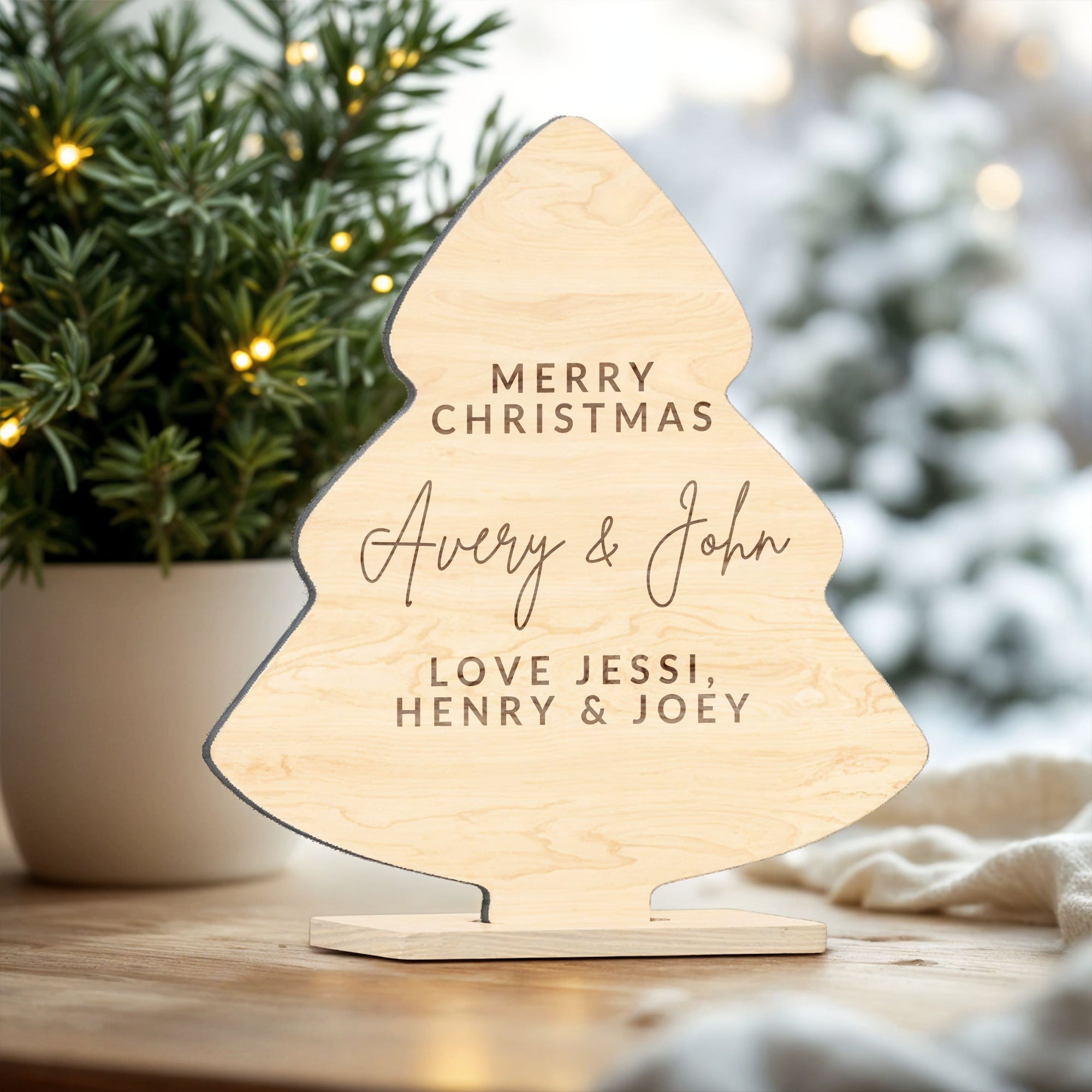 Personalised Mirror Acrylic/ Wood Xmas Tree Name Place Setting, Custom Engraved Logo Christmas Decor Table Name Place Card Party Favour Gift