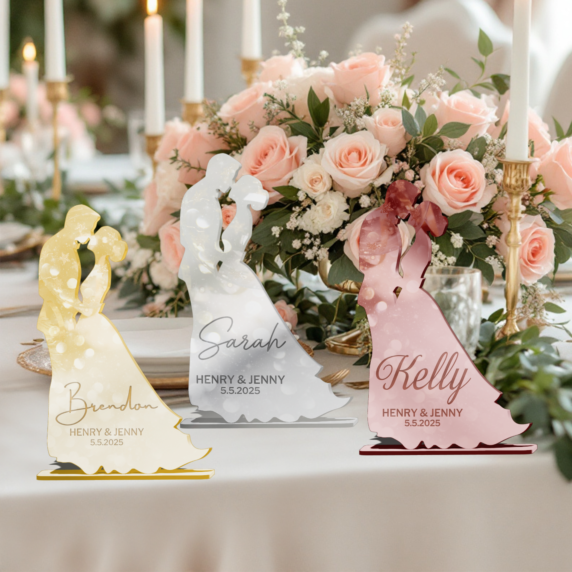 Personalised Mirror Acrylic/ Wooden Wedding Couple Silhouette Place Settings, Custom Etched Table Card Party Favour Thank you Gift Tag Decor