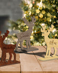 Personalised Mirror Acrylic/ Wood Reindeer Name Place Setting, Custom Engraved Logo Christmas Table Name Place Card, Party Favour Xmas Decor