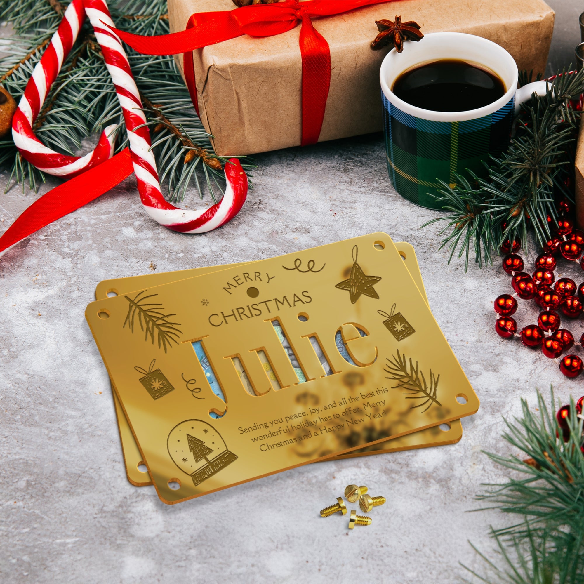 Personalised Name & Message Mirror Acrylic/ Wooden Christmas Money Holder, Custom Laser Cut Engraved Kid Cash Gift Card Envelope, Xmas Decor
