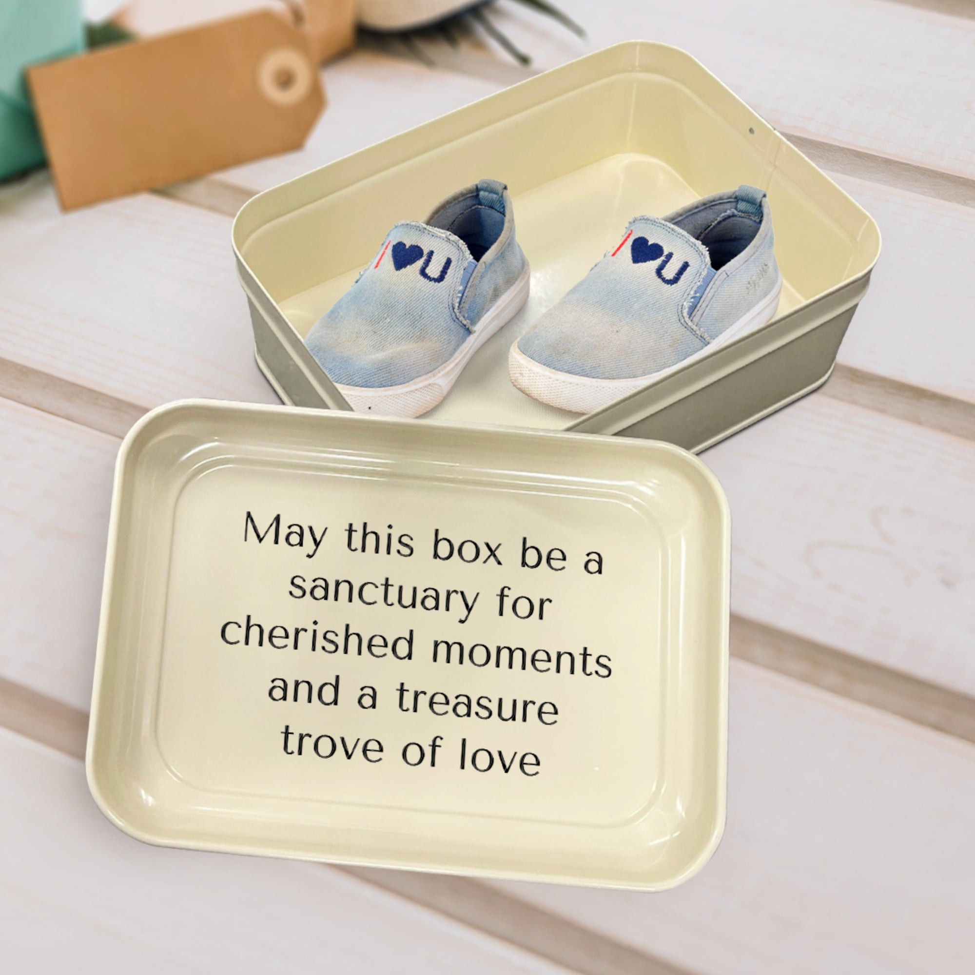 Personalised New Born Baby Tin Keepsake Box, Custom UV Printed Metal Memory Boxes, Engraved Treasure Storage, Nursery, First Birthday Gift