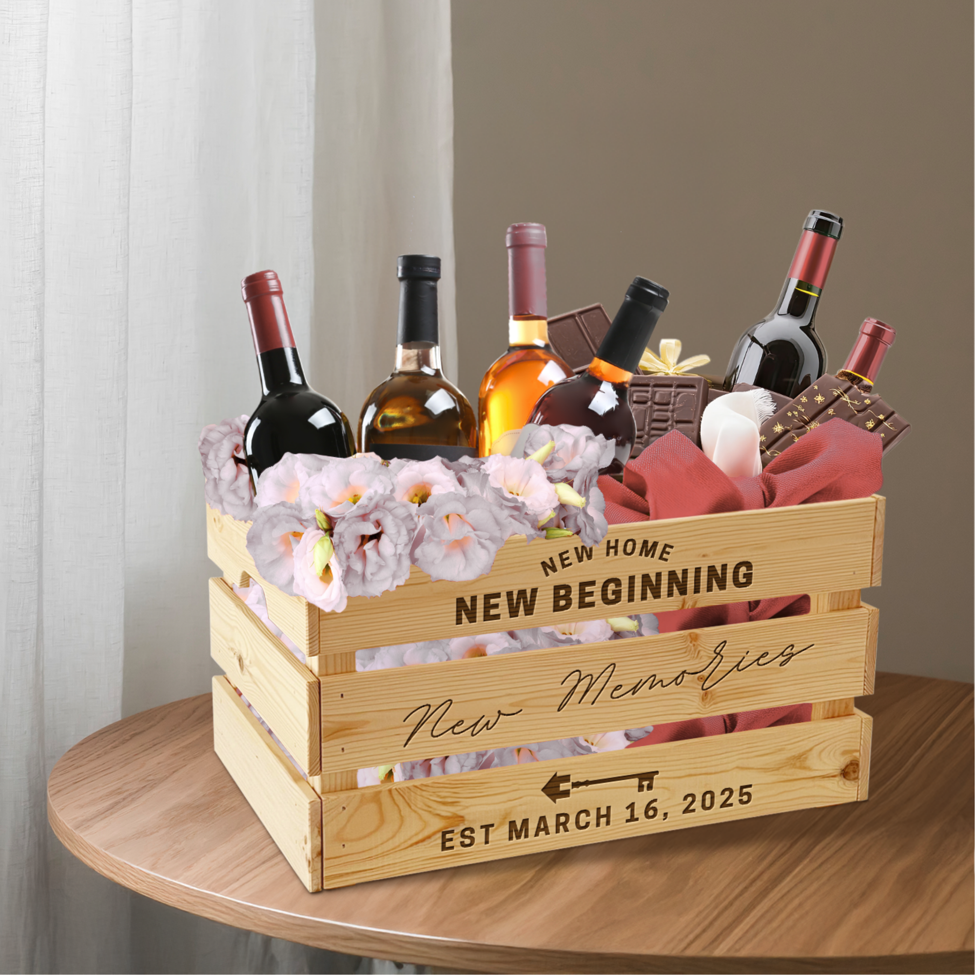 Personalised Occasion Gift Box Crate, Custom Engraved Grocery Organiser, Garden Storage, Wedding, Birthday Housewarming Corporate Keepsake