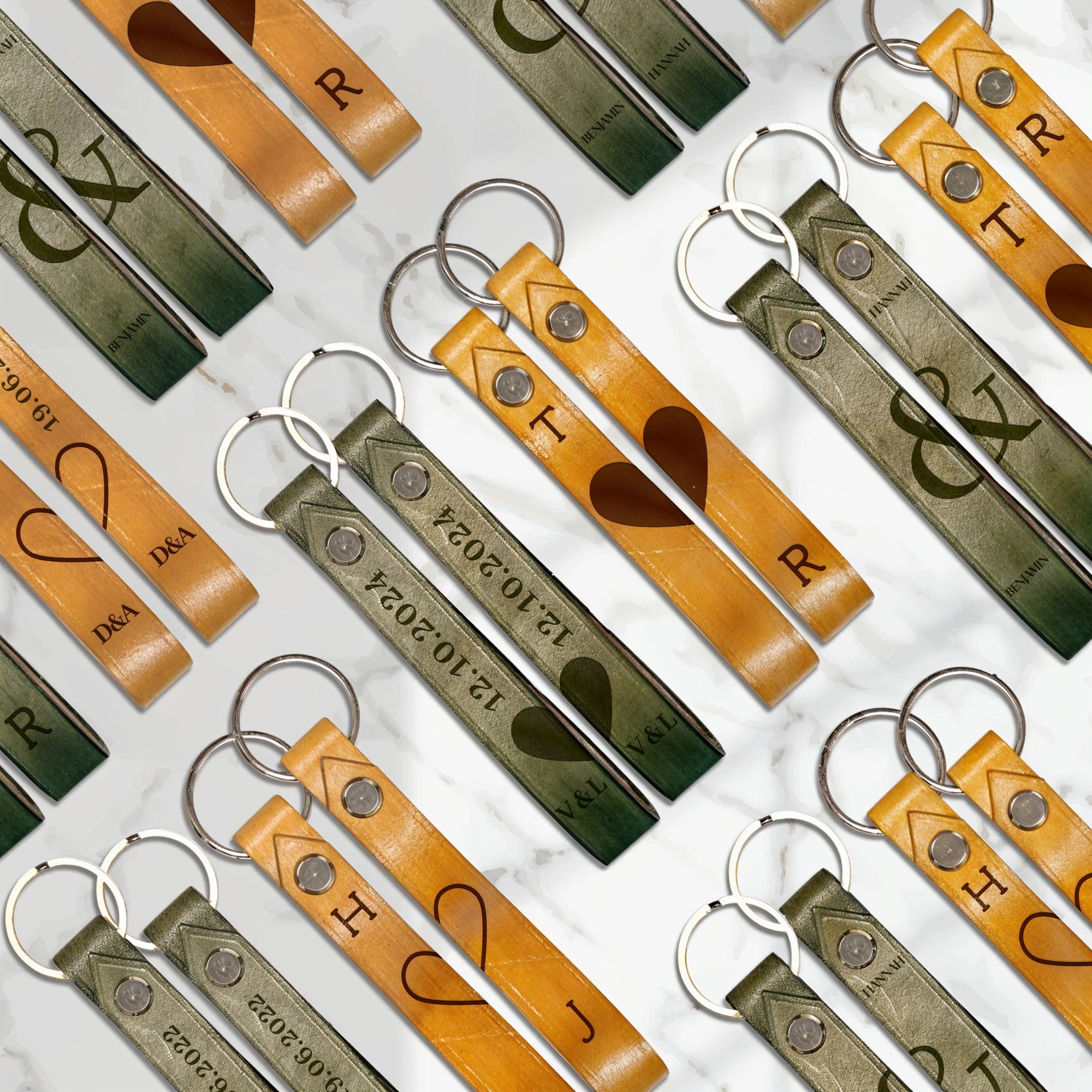 Personalised Pair of Cowhide Real Leather Keychains, Custom Laser Engraved Couple Keyrings, Anniversary, Wedding, Birthday, Christmas Gift
