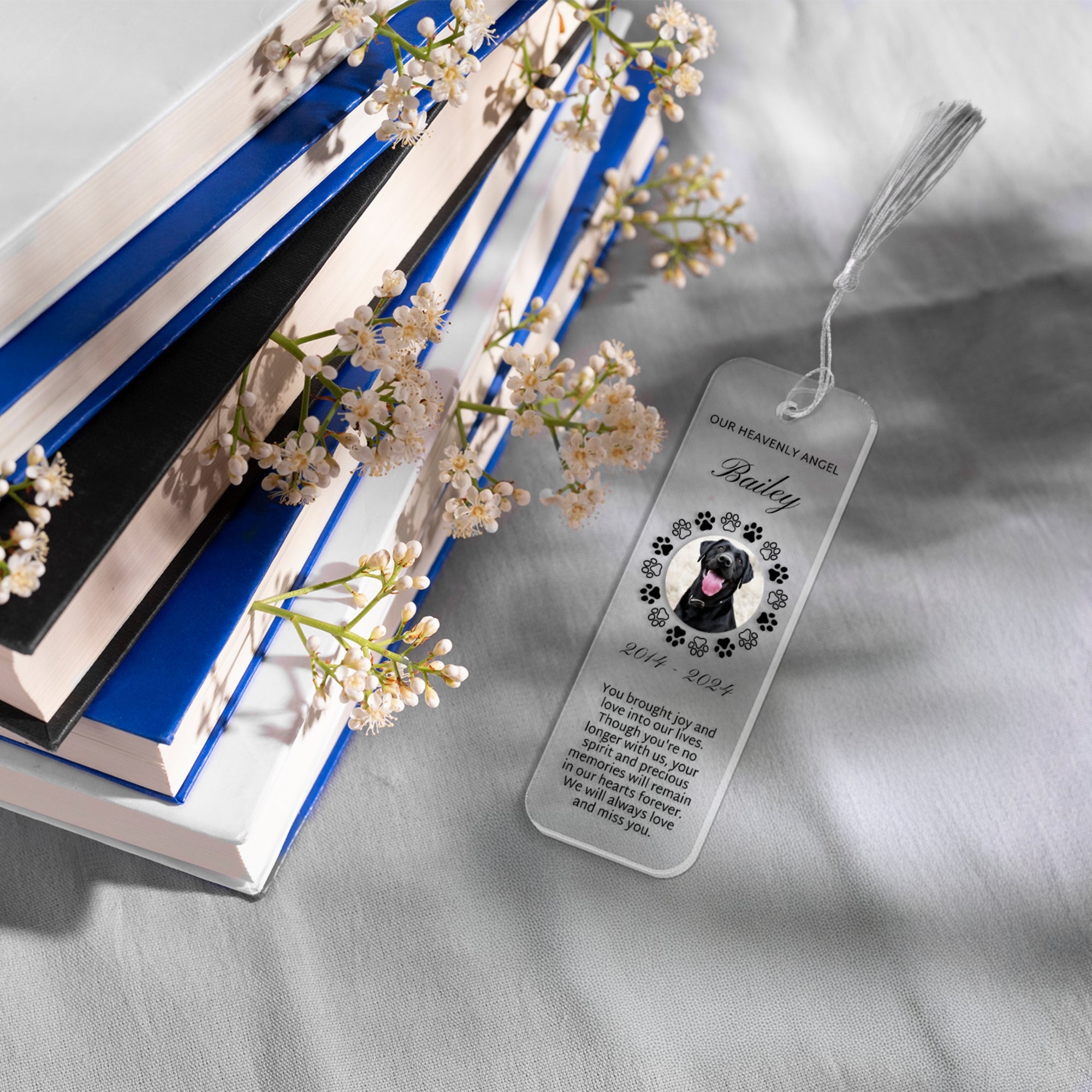 Personalised Photo & Name Acrylic Memorial Bookmark & Tassel, Custom Print Book Card, In Loving Memory Reading Tag, Book Lover Sympathy Gift