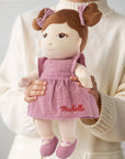 Personalised Embroidery Plush First Baby Doll, Custom Embroidered Name Sleep Soft Little Baby Toy Girl Christening Birthday Shower Xmas Gift